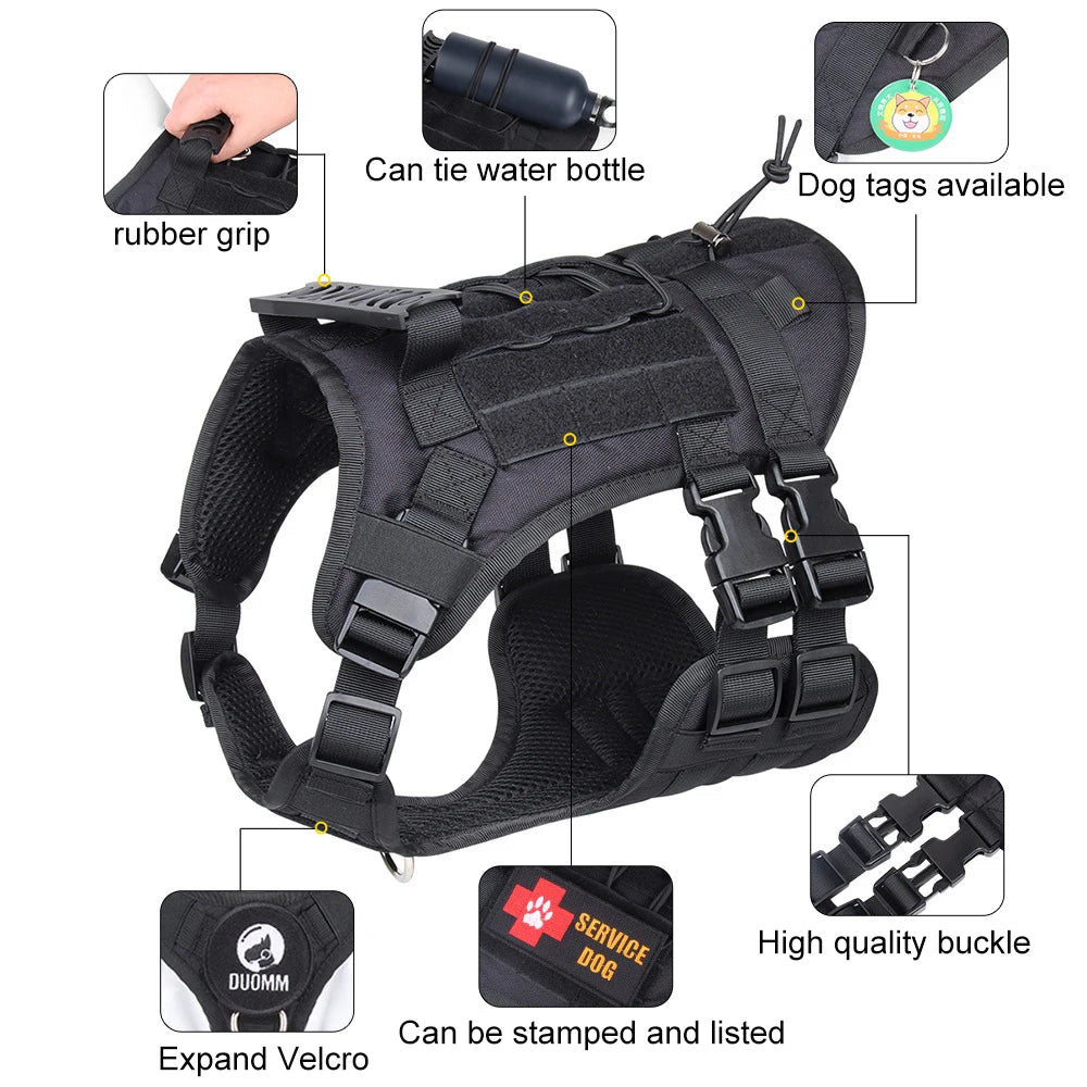 Tactical Dog Harness with Handle and Leash Military Dog Walking Accessory for Rottweiler Medium Large Dog Puppy Harness