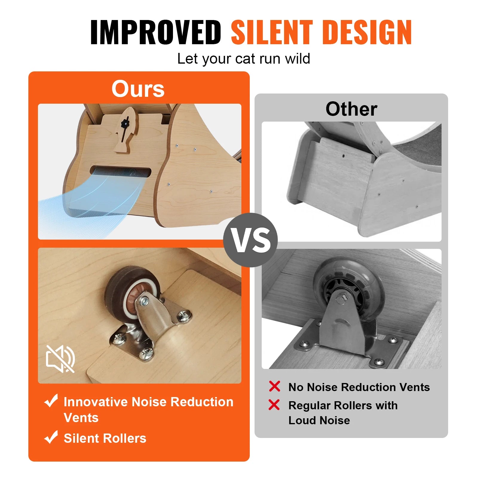 Rueda de ejercicio de madera para gatos SucceBuy, rueda grande para gatos de interior con alfombra desmontable y juguete para gatos