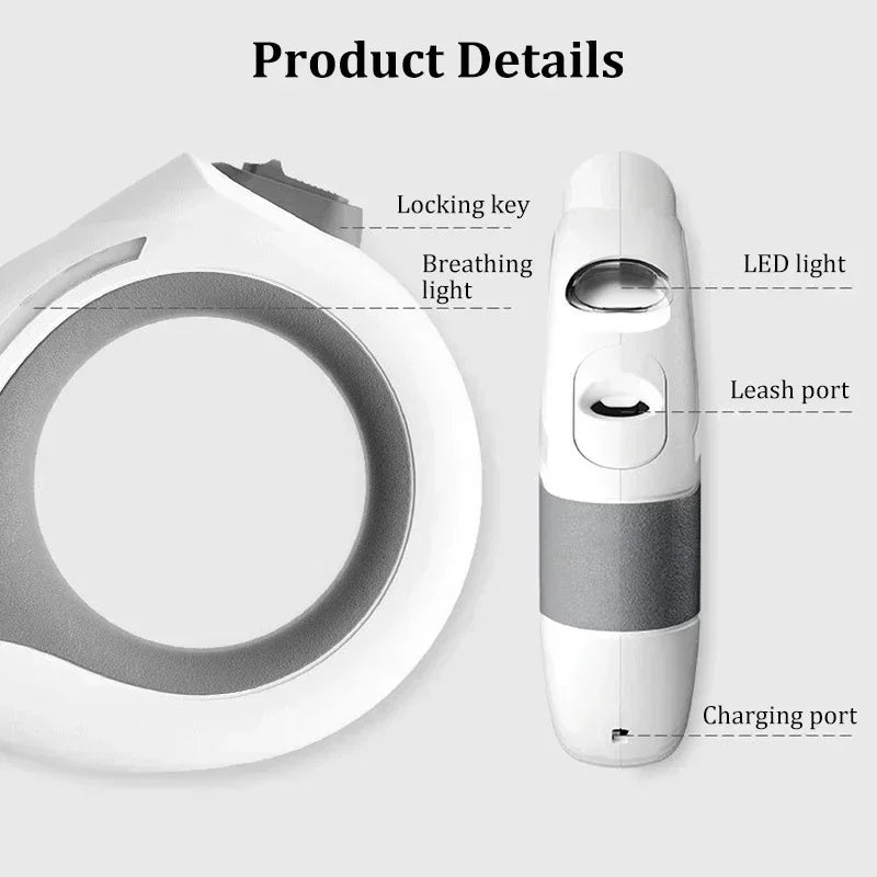 Correa luminosa y duradera de 3 m para perros, retráctil automática, de nailon, extensible, para pasear y correr cachorros.