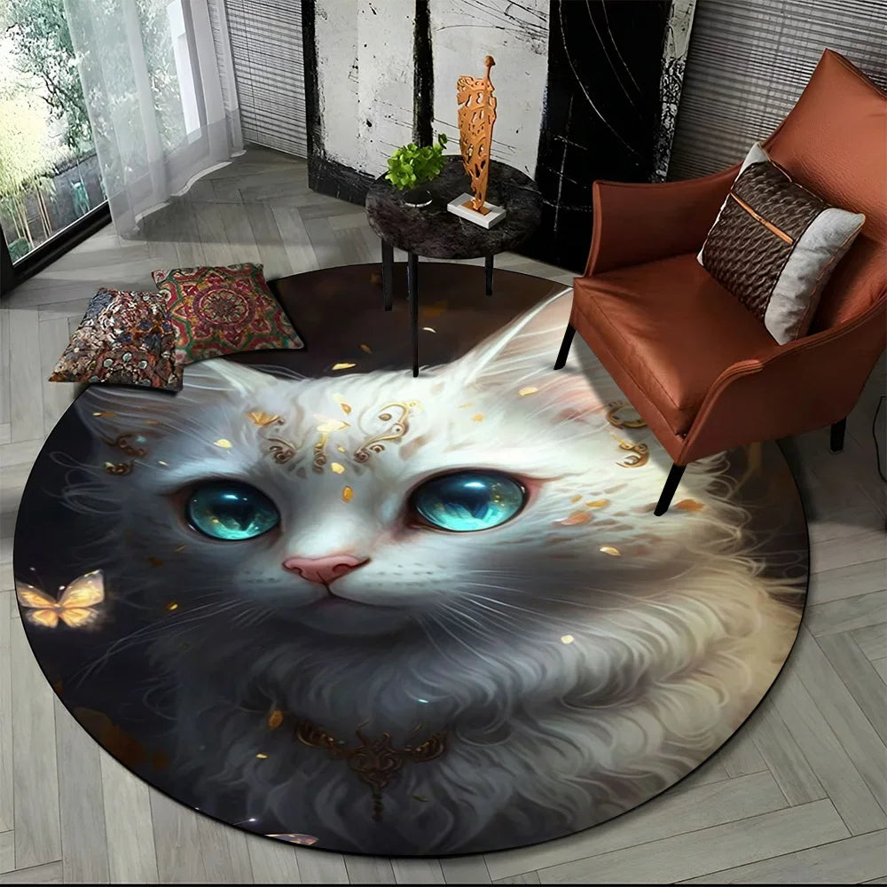Alfombra redonda de dibujos animados con diseño de gato calicó, gato persa o Ragdoll, ideal para sala de estar, dormitorio o habitación infantil. También sirve como alfombra antideslizante para mascotas.