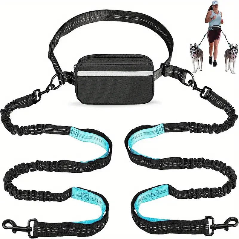 Adjustable Hands-Free Dog Running Leash with Double Handles and Elastic Retractable Rope for Large and Medium Dogs - Perfect for