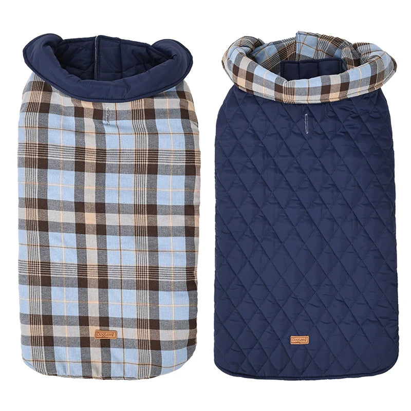 Chaqueta reversible para perro, ropa de invierno impermeable a cuadros, abrigo acolchado suave para perros pequeños y grandes, chaleco cálido para mascotas, Bulldog Francés