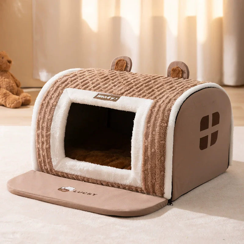 Casita adorable para mascotas con cama plegable y suave, castillo desmontable y lavable, ideal para perros pequeños y medianos y gatos.