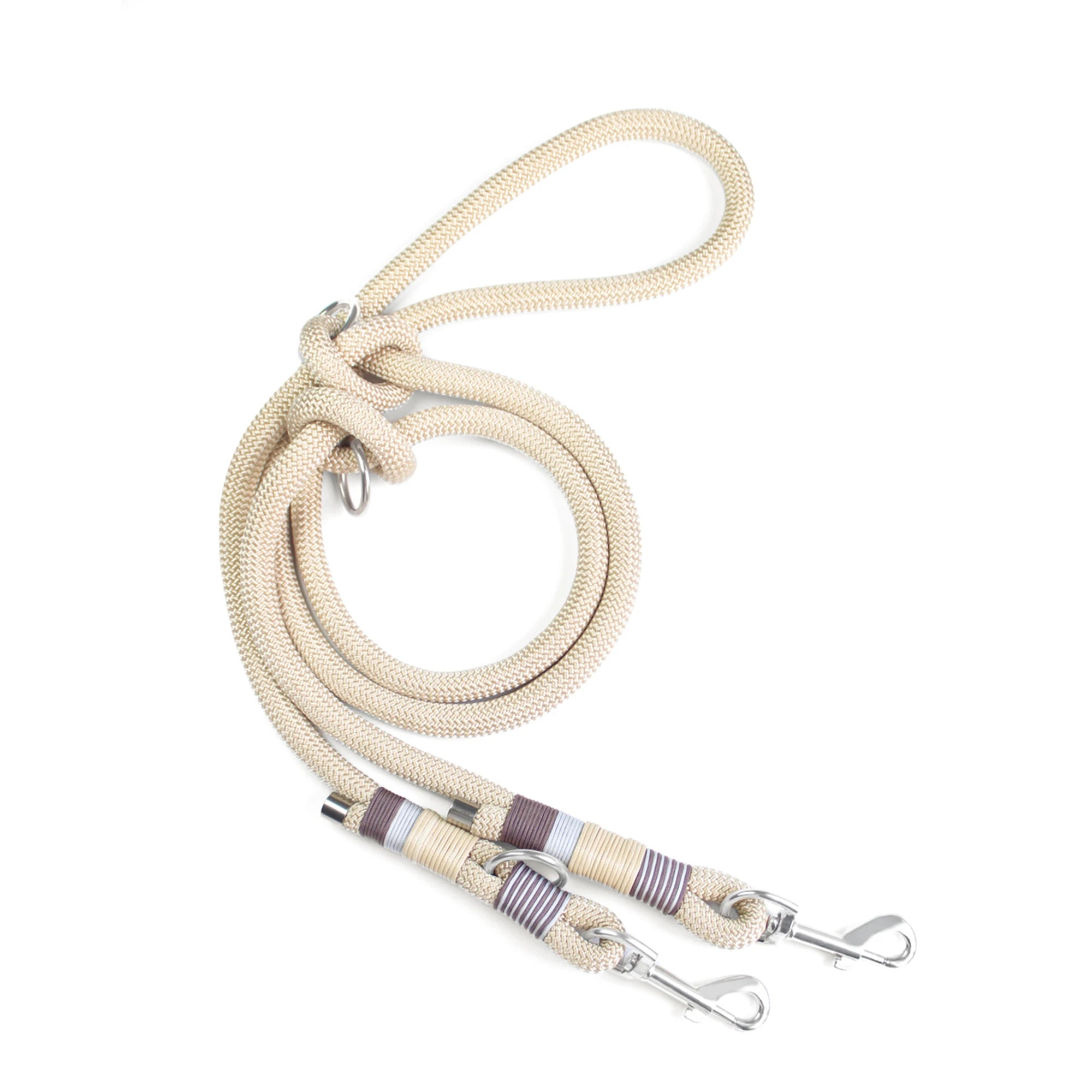 Correa trenzada de doble hebilla para perros, de color liso, multifuncional, tejida a mano, para paseos al aire libre con perros medianos y grandes.