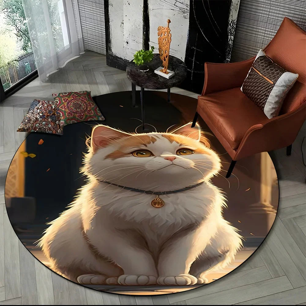 Alfombra redonda de dibujos animados con diseño de gato calicó, gato persa o Ragdoll, ideal para sala de estar, dormitorio o habitación infantil. También sirve como alfombra antideslizante para mascotas.