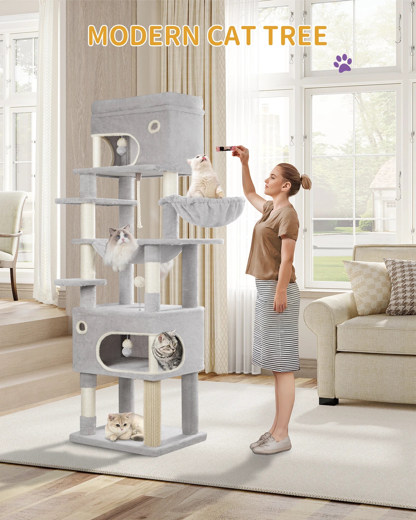 Arbol rascador para gatos,de 178 cm de altura