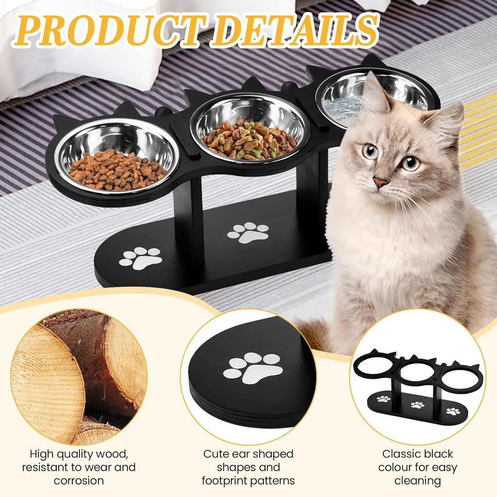 Comedero elevado para gatos, bebedero para gatos, juego de 3 comederos de acero inoxidable para gatos y perros pequeños.