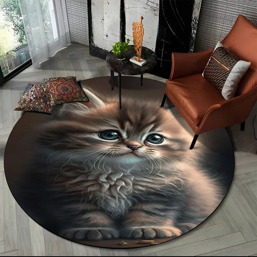 Alfombra redonda de dibujos animados con diseño de gato calicó, gato persa o Ragdoll, ideal para sala de estar, dormitorio o habitación infantil. También sirve como alfombra antideslizante para mascotas.