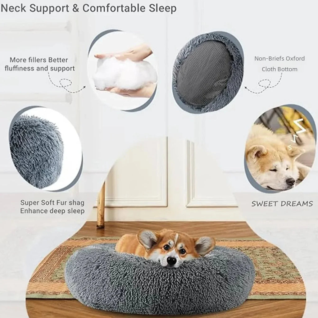 Cama redonda para mascotas de 40-90 cm para perros grandes, cama supersuave para gatos, casita de felpa larga para perros medianos, ideal para dormir en invierno.