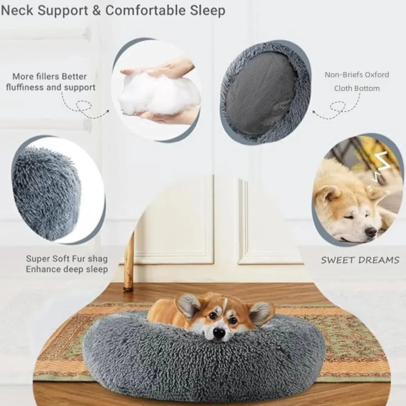 Cama redonda para mascotas de 40-90 cm para perros grandes, cama supersuave para gatos, casita de felpa larga para perros medianos, ideal para dormir en invierno.