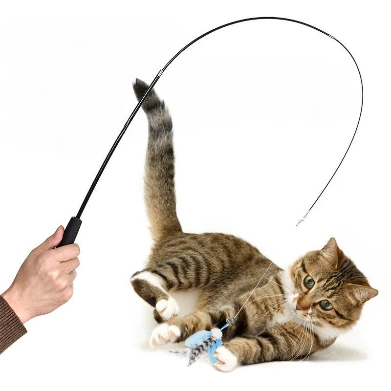 Palo telescópico extensible para gatos, 1,8 m, resistente a arañazos, accesorios para mascotas, caña de pescar telescópica con pluma para gatos activos