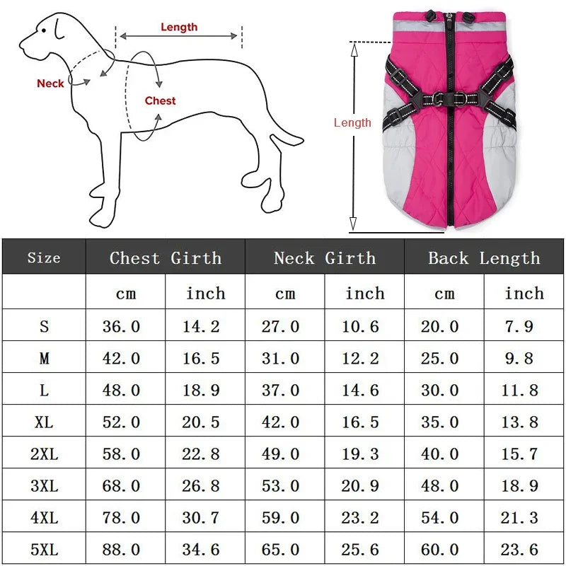Chaqueta impermeable para mascotas con arnés, ropa de invierno cálida para perros pequeños y grandes, abrigo para labrador, chihuahua, bulldog francés