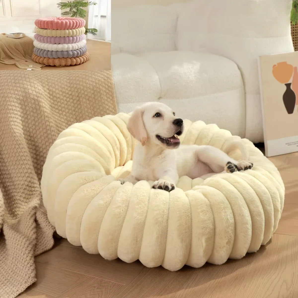 Cama redonda para mascotas de 40-70 cm, súper suave, tipo cama para gatos, casita de felpa larga para perros medianos, ideal para dormir en invierno.