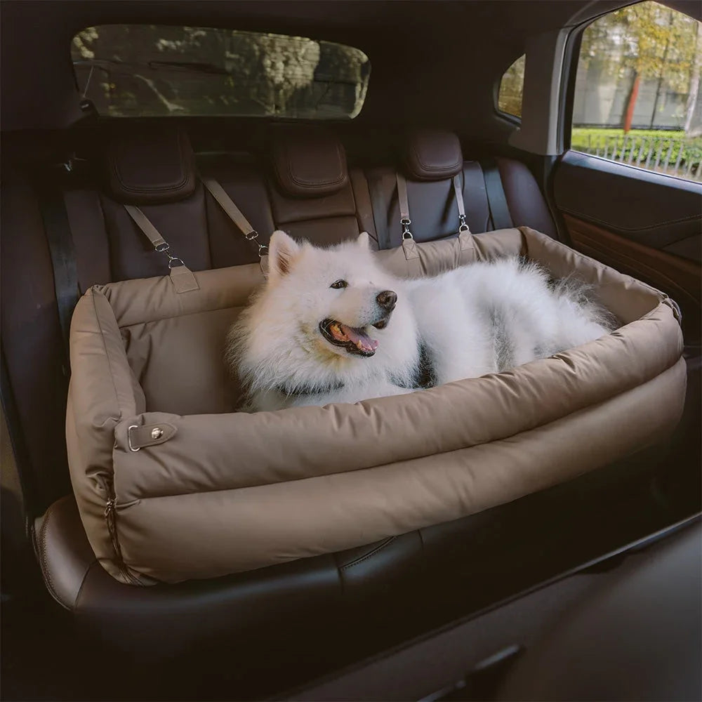 Asiento de coche de lujo para perros y gatos Pet Outing Lathe, de piel sintética, también sirve como cama elevadora.