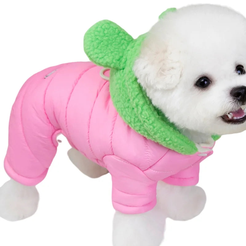 Mono impermeable para mascotas, ropa de invierno de forro polar para perros, abrigo con anilla en D