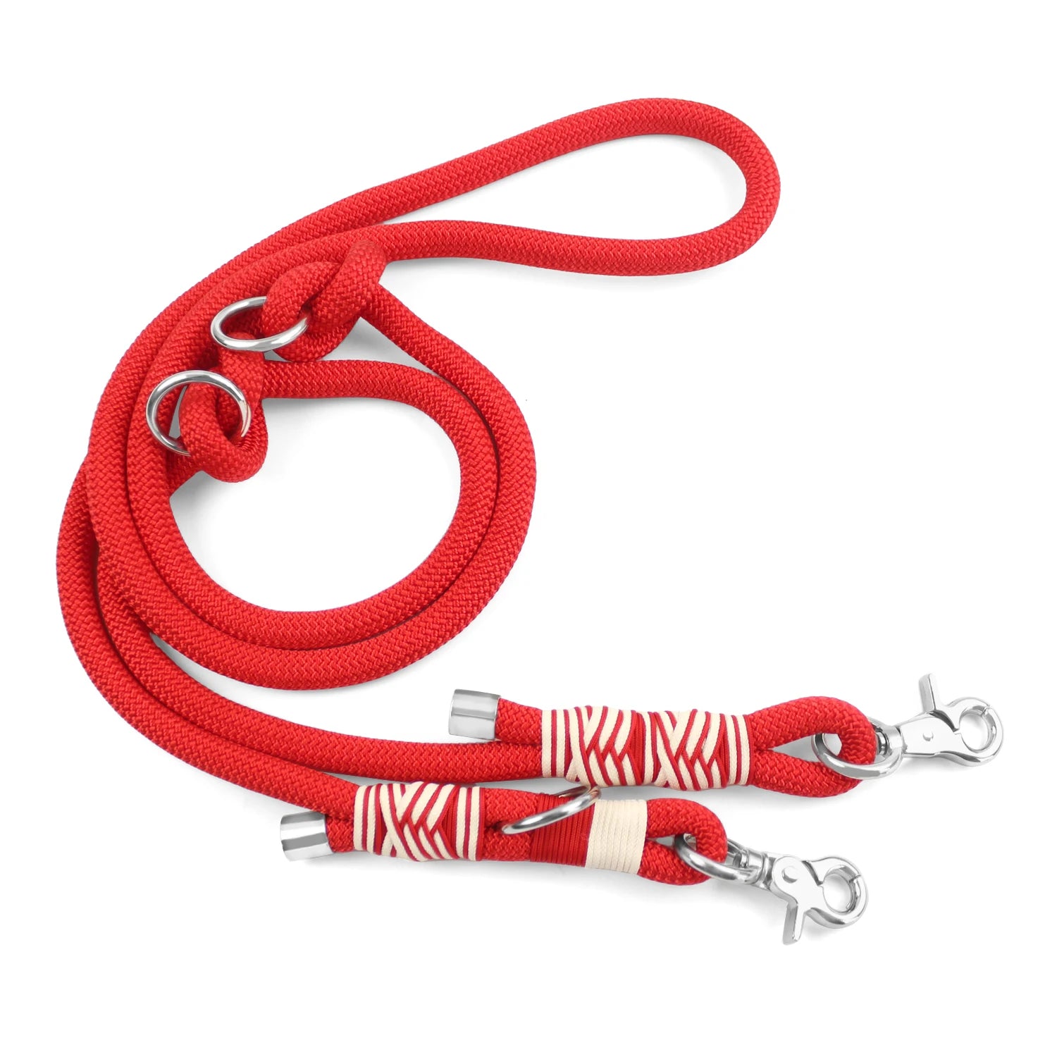 Correa trenzada de doble hebilla para perros, de color liso, multifuncional, tejida a mano, para paseos al aire libre con perros medianos y grandes.