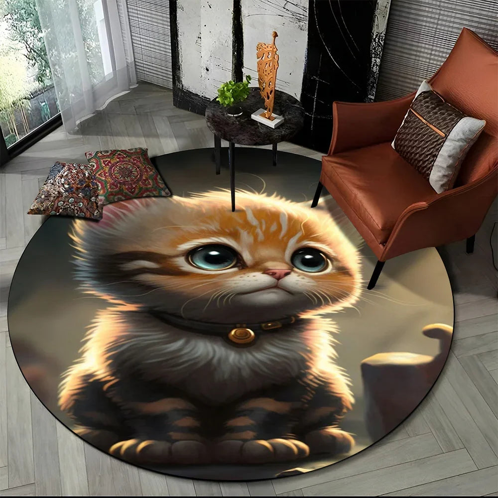 Alfombra redonda de dibujos animados con diseño de gato calicó, gato persa o Ragdoll, ideal para sala de estar, dormitorio o habitación infantil. También sirve como alfombra antideslizante para mascotas.