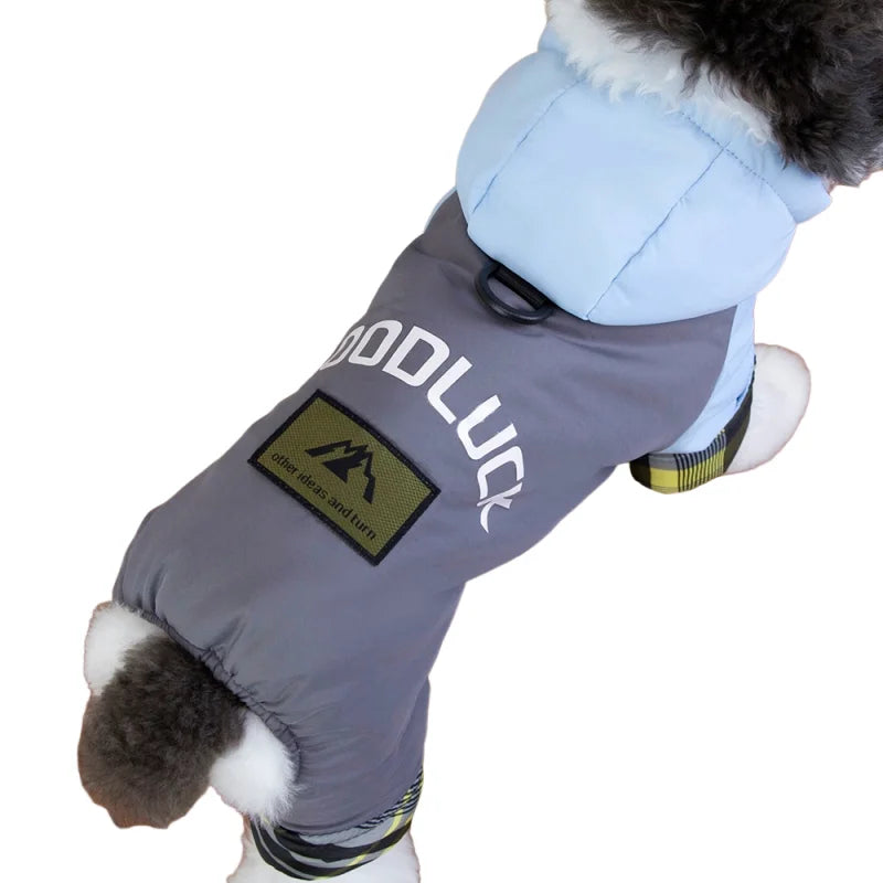 Mono impermeable para mascotas, ropa de invierno de forro polar para perros, abrigo con anilla en D
