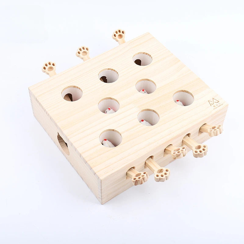 Juguete interactivo "Atrapa el raton" para gato, de madera maciza