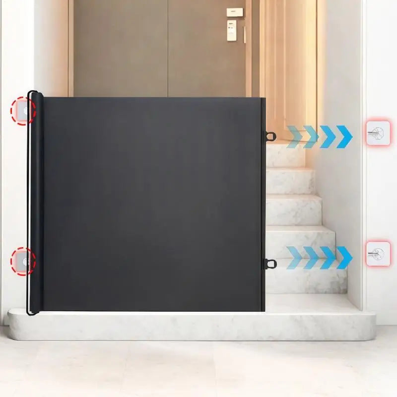 Puerta retráctil de malla para mascotas, sin necesidad de taladrar. Puerta extensible de protección infantil. Barrera protectora de malla para mascotas en balcones y pasillos.