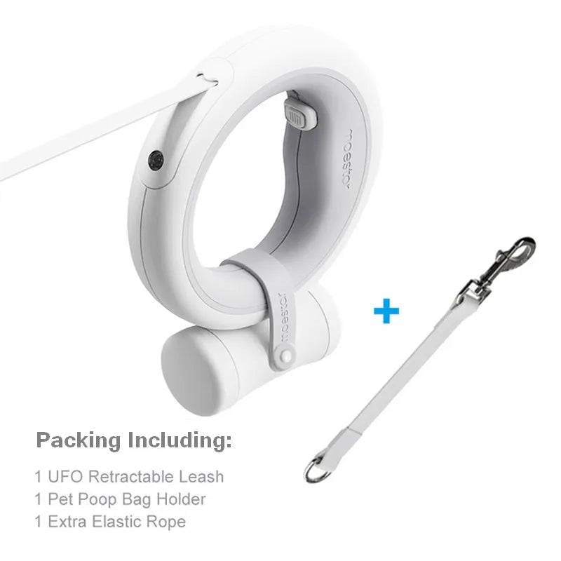 Correa retráctil Moestar tipo OVNI para mascotas con luz LED, ideal para paseos nocturnos. Correa inteligente manos libres anti-choque, color gris.