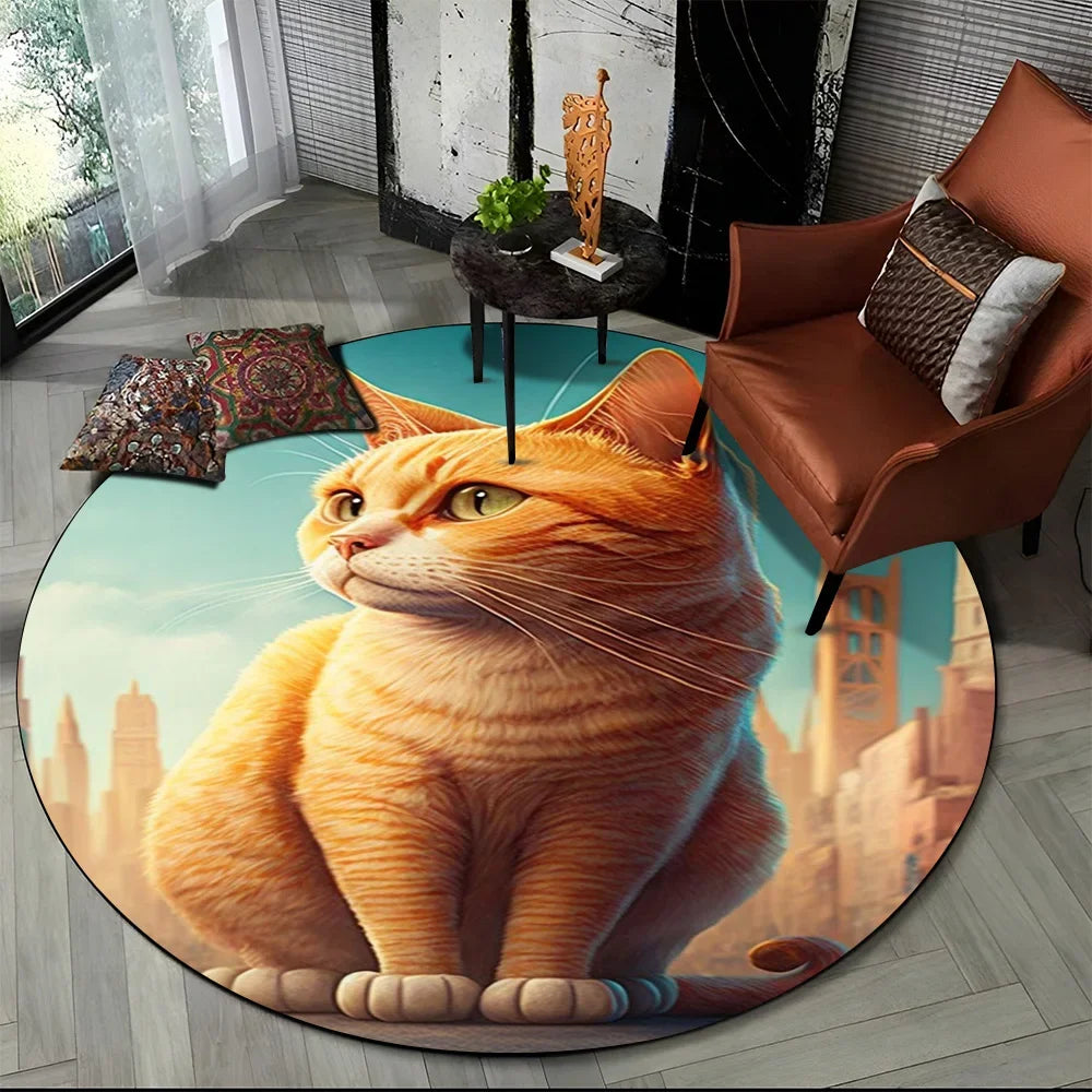 Alfombra redonda de dibujos animados con diseño de gato calicó, gato persa o Ragdoll, ideal para sala de estar, dormitorio o habitación infantil. También sirve como alfombra antideslizante para mascotas.