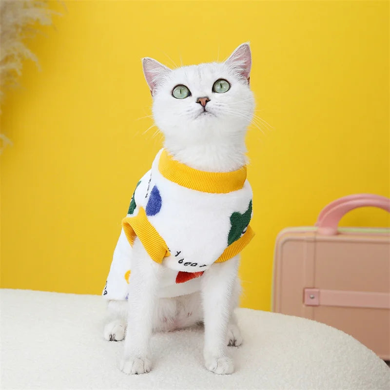 Suéter estilo coreano para gato esfinge con hebilla. Ropa de invierno cálida para mascotas.