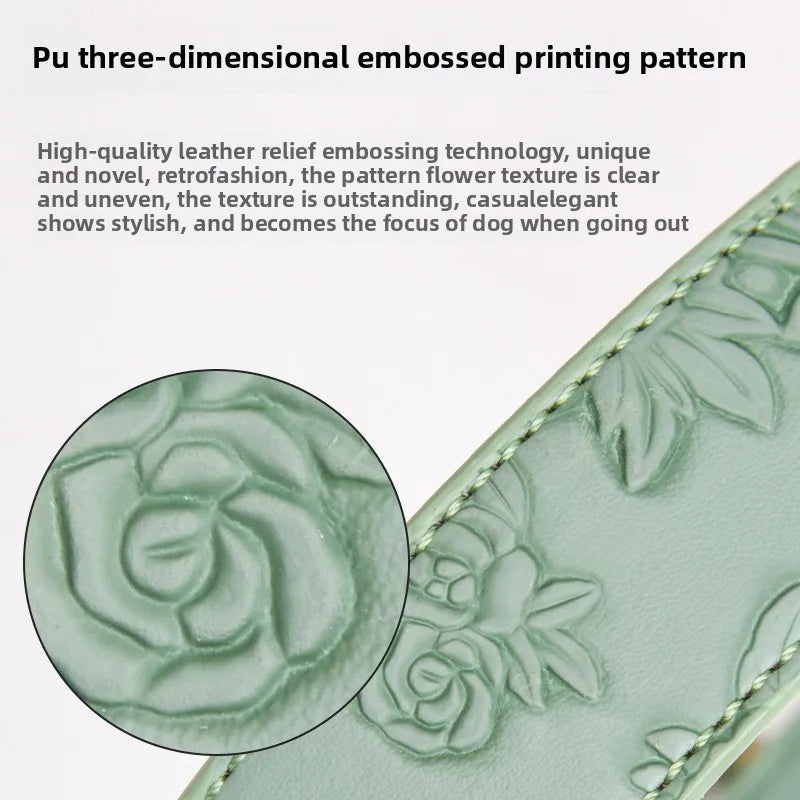 Collar para perro con estampado floral, de cuero repujado, estilo retro, tallas mediana y grande.