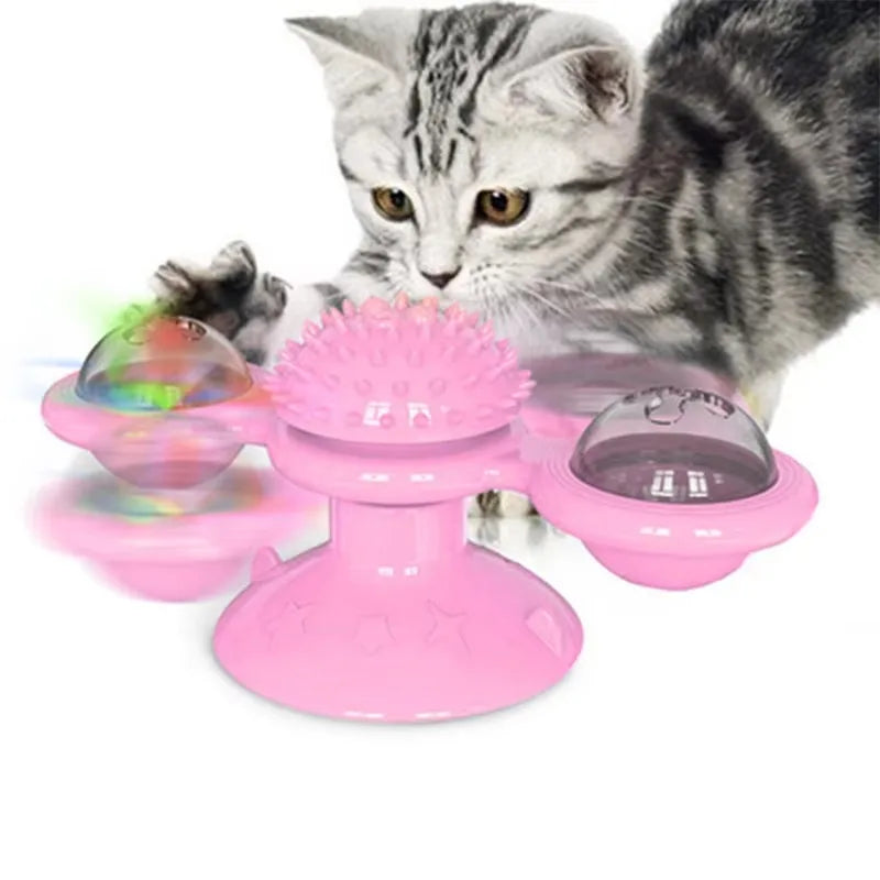 Juguete interactivo para gatos con forma de molino de viento. Juego de rompecabezas con plato giratorio para gatitos. Ideal para cepillar los dientes de los gatitos.