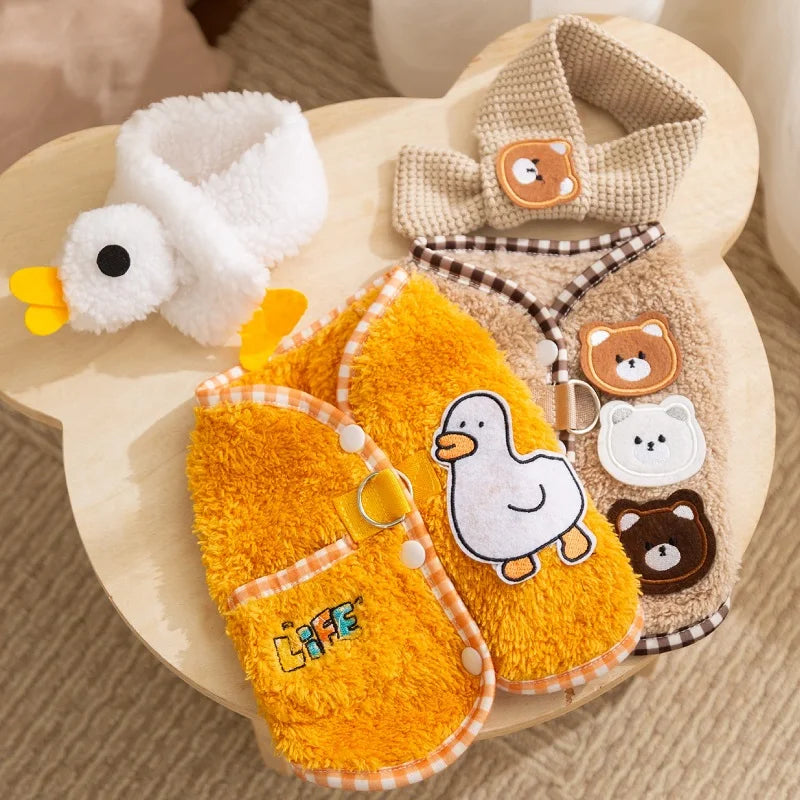 Lindo abrigo polar para perro con forma de oso y pato, ropa de otoño e invierno para cachorros, disfraz para mascotas, ropa para gatos, chihuahua, bulldog francés, chaleco tipo chaqueta