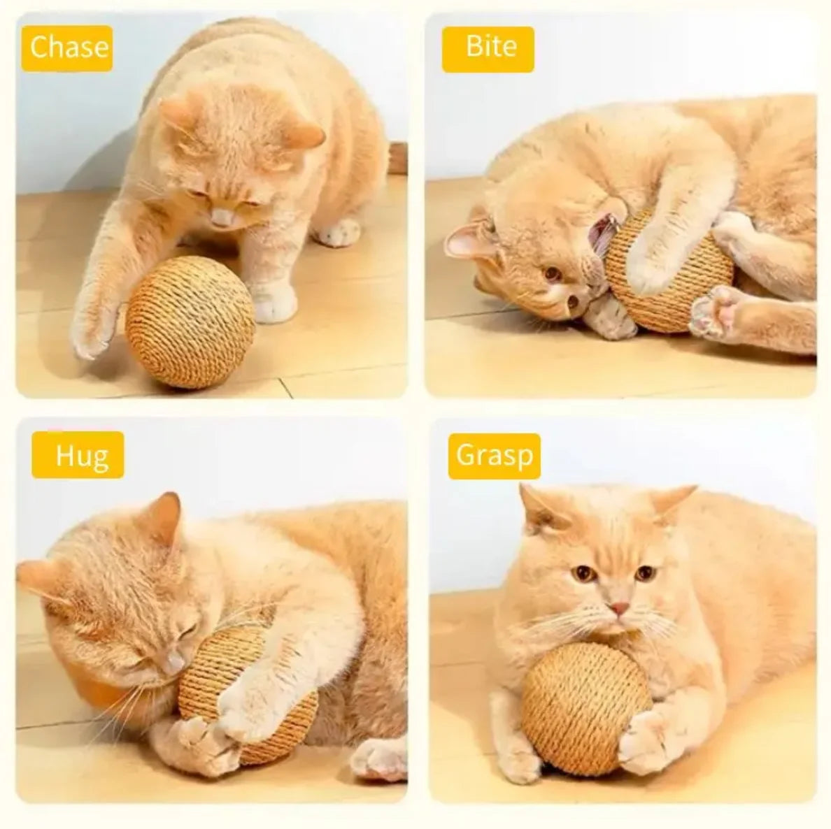 Pelota rascadora interactiva de sisal de 10 cm para gatos, ideal para limpiar los dientes de los gatitos. Pelota antimordeduras con sonido.