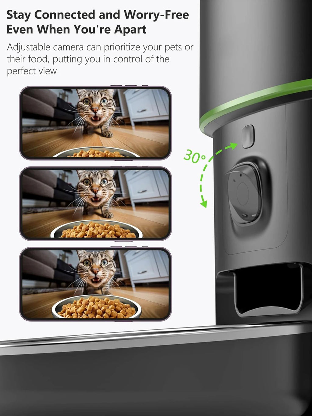 Dispensador automático de comida para gatos con cámara, control mediante la aplicación Tuya y conexión WiFi 2.4G/5G. Compatible con gatos y perros.