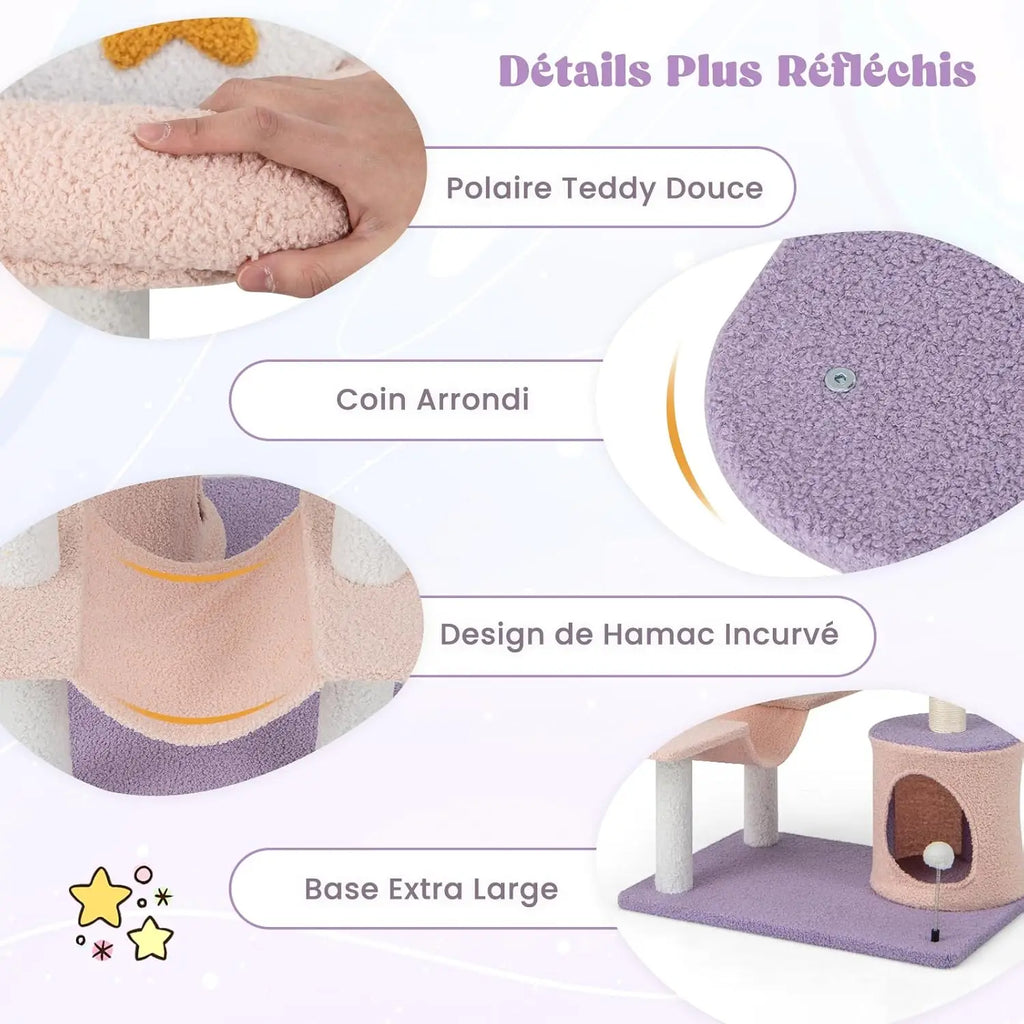 Árbol para gatos de 167 cm con poste rascador de sisal, plataforma, juguetes, hamaca curva, 68x48x167 cm