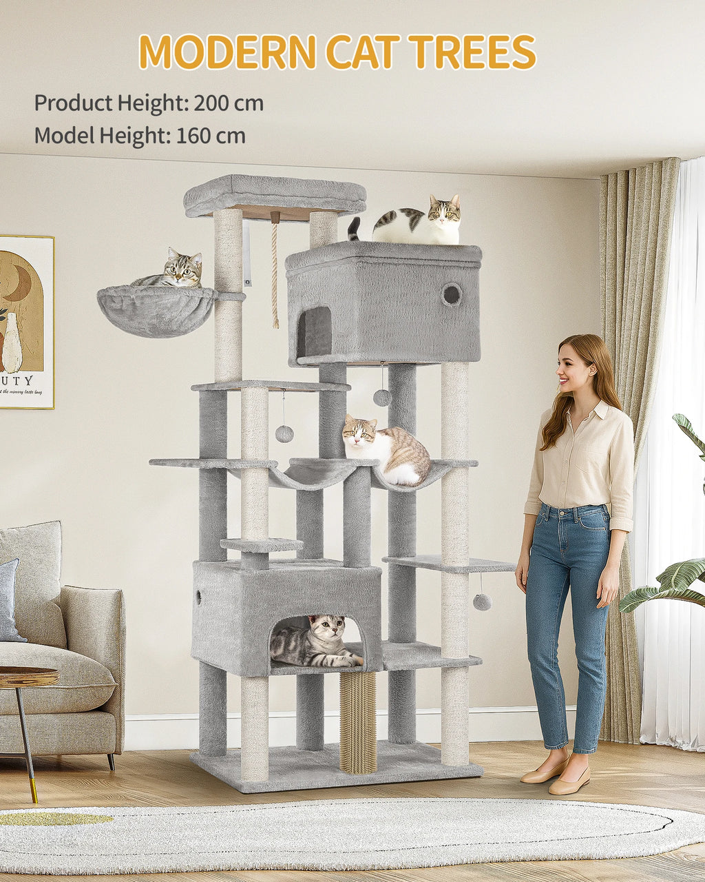 Arbol rascadorpara gatos, con 9 niveles y 200 cm de altura