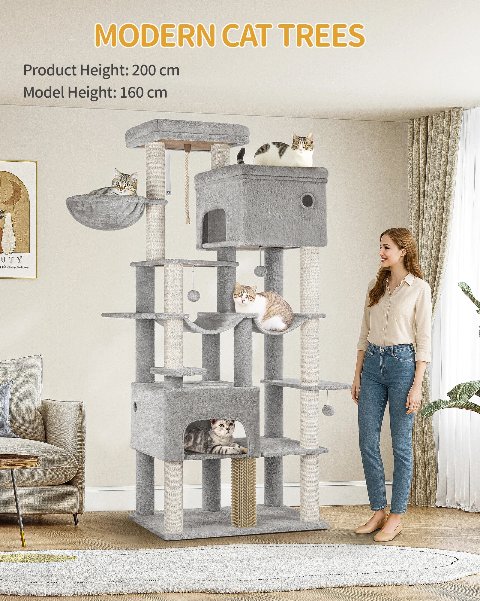 Arbol rascadorpara gatos, con 9 niveles y 200 cm de altura