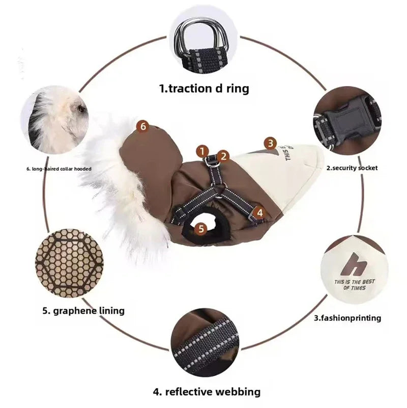 Abrigo de invierno cálido para mascotas, chaqueta con capucha de forro polar para cachorros