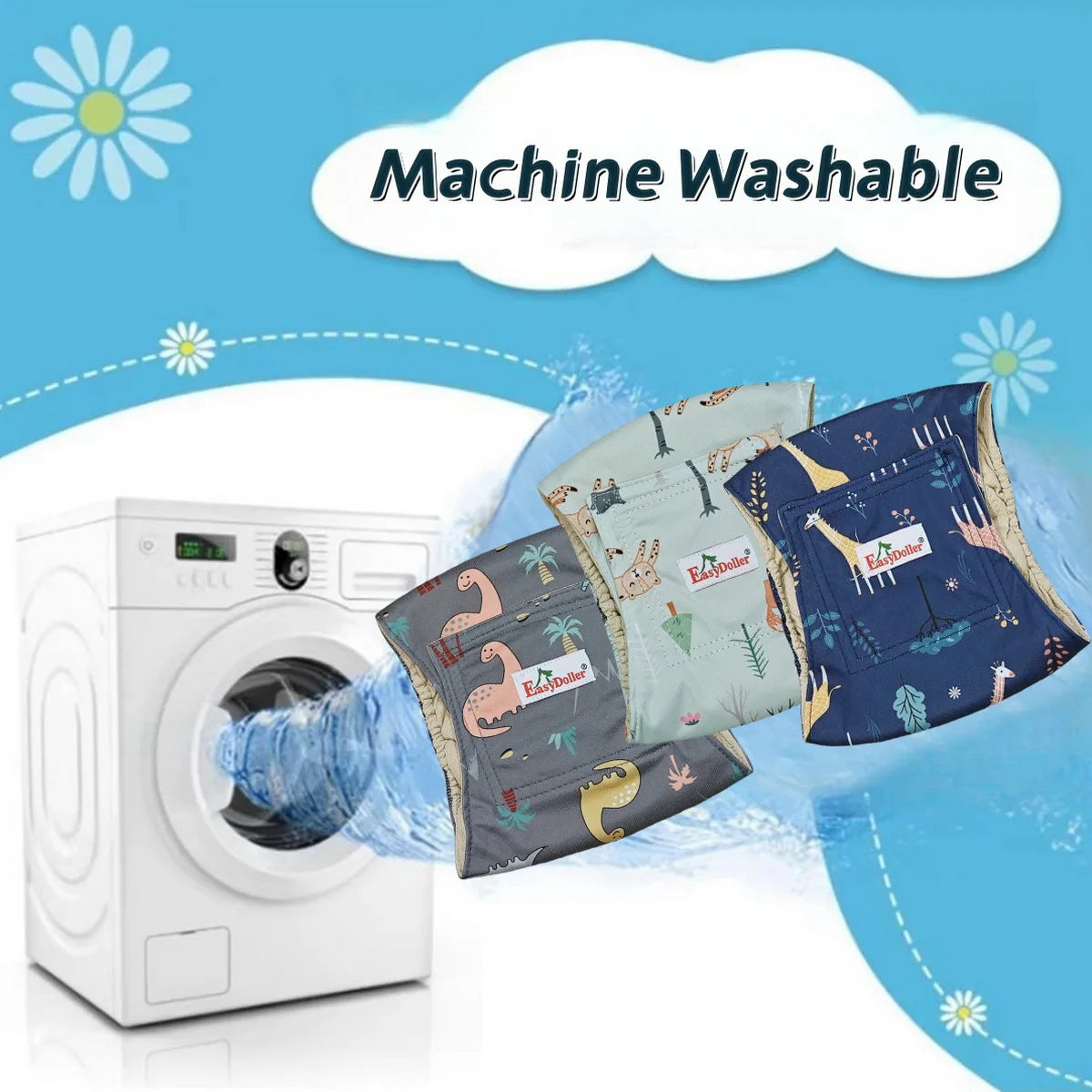 Paquete de 3 pañales lavables para perros machos, bragas sanitarias para mascotas, pañales reutilizables.