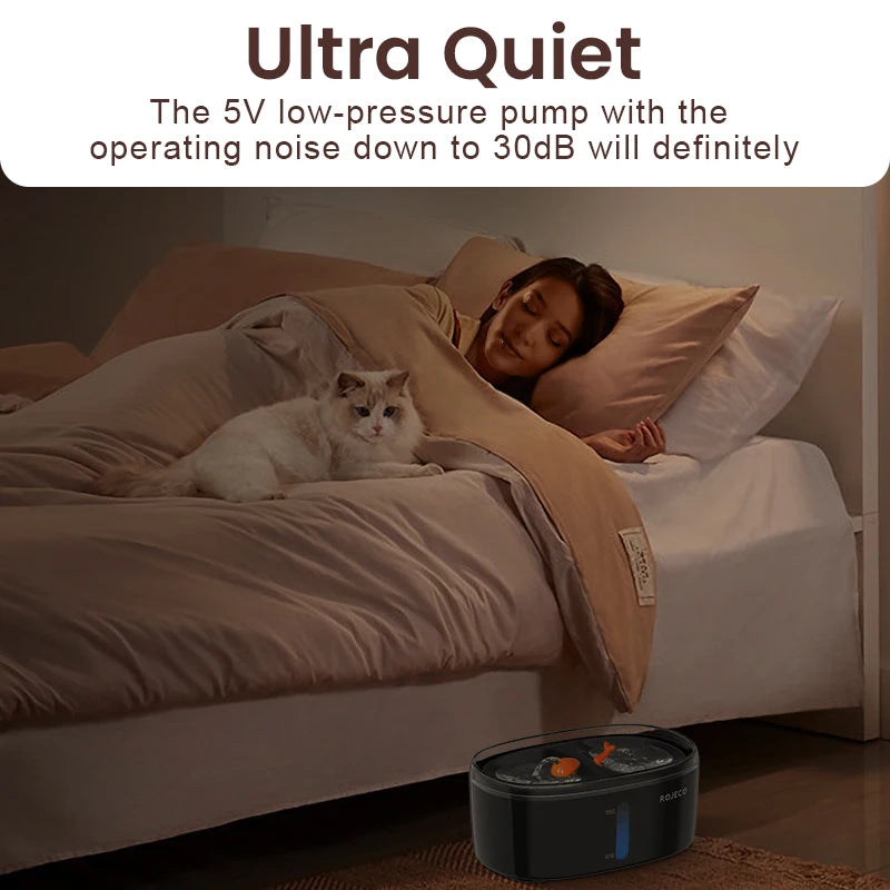 Bebedero automático ROJECO para gatos con doble cuenco, dispensador inalámbrico de agua para perros y gatos, bebedero inteligente para múltiples mascotas y accesorios.