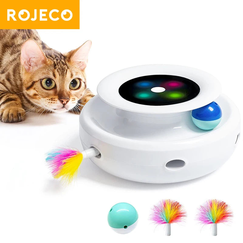 ROJECO 2 en 1 Juguetes Inteligentes para Gatos: Pelota de Plumas Automática con 5 Modos de Juego para Perros y Gatos. Accesorios Electrónicos Interactivos para Mascotas.