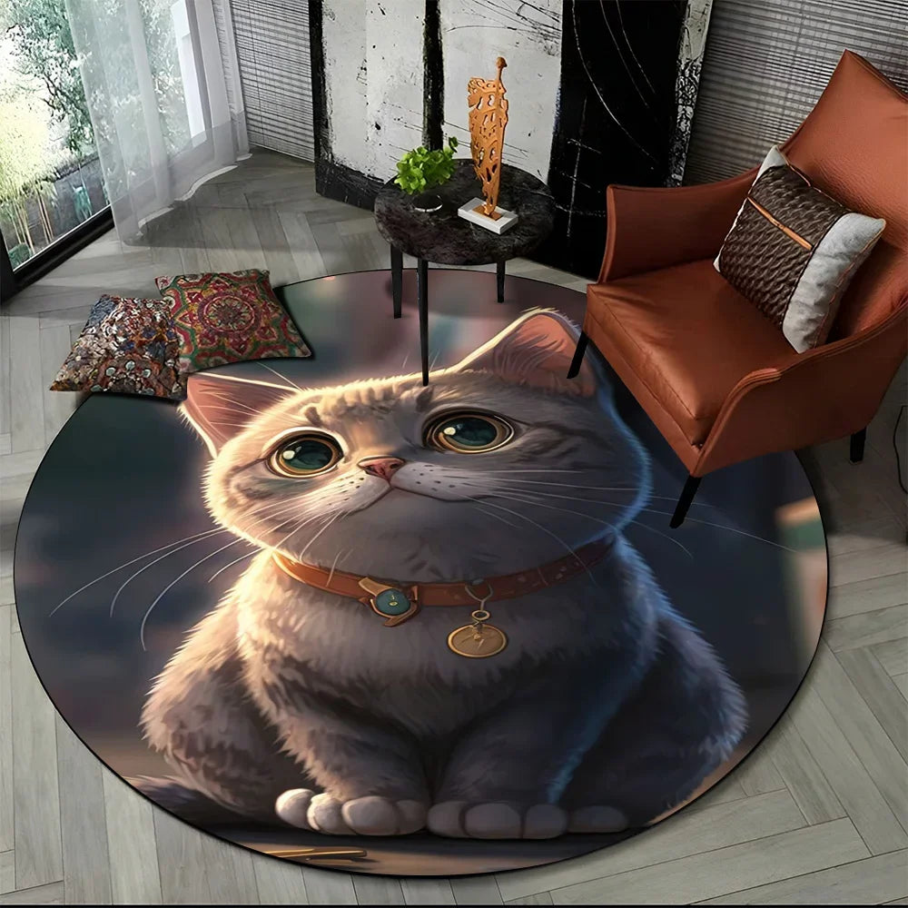 Alfombra redonda de dibujos animados con diseño de gato calicó, gato persa o Ragdoll, ideal para sala de estar, dormitorio o habitación infantil. También sirve como alfombra antideslizante para mascotas.