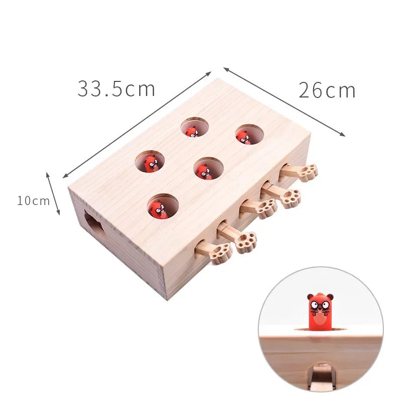 Juguete interactivo "Atrapa el raton" para gato, de madera maciza