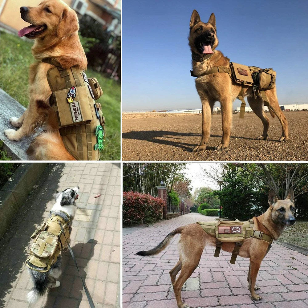 Arnés táctico grande para perros con bolsillos. Chaleco para mascotas. Arnés militar con asa. Apto para perros de servicio que no tiran. Ideal para paseos, entrenamiento y senderismo.