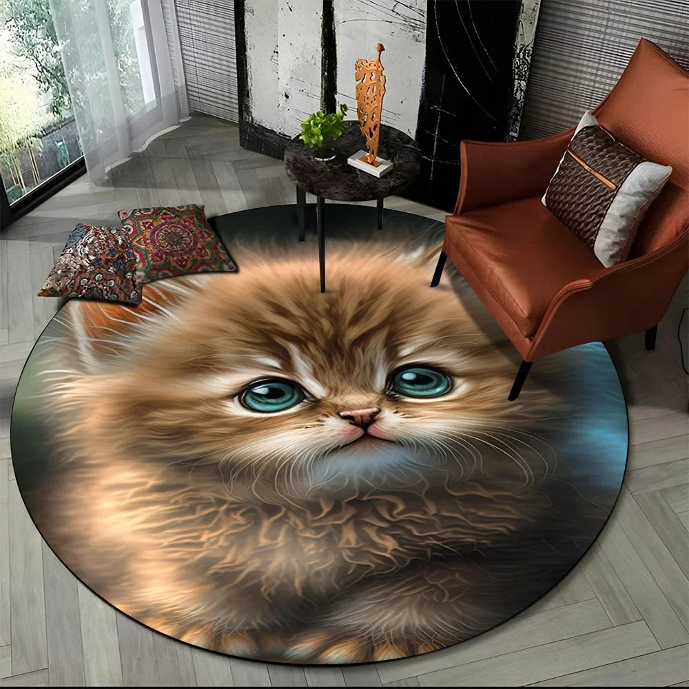 Alfombra redonda de dibujos animados con diseño de gato calicó, gato persa o Ragdoll, ideal para sala de estar, dormitorio o habitación infantil. También sirve como alfombra antideslizante para mascotas.