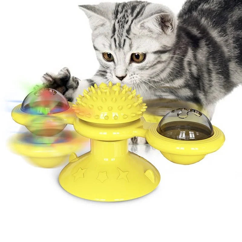 Juguete interactivo para gatos con forma de molino de viento. Juego de rompecabezas con plato giratorio para gatitos. Ideal para cepillar los dientes de los gatitos.