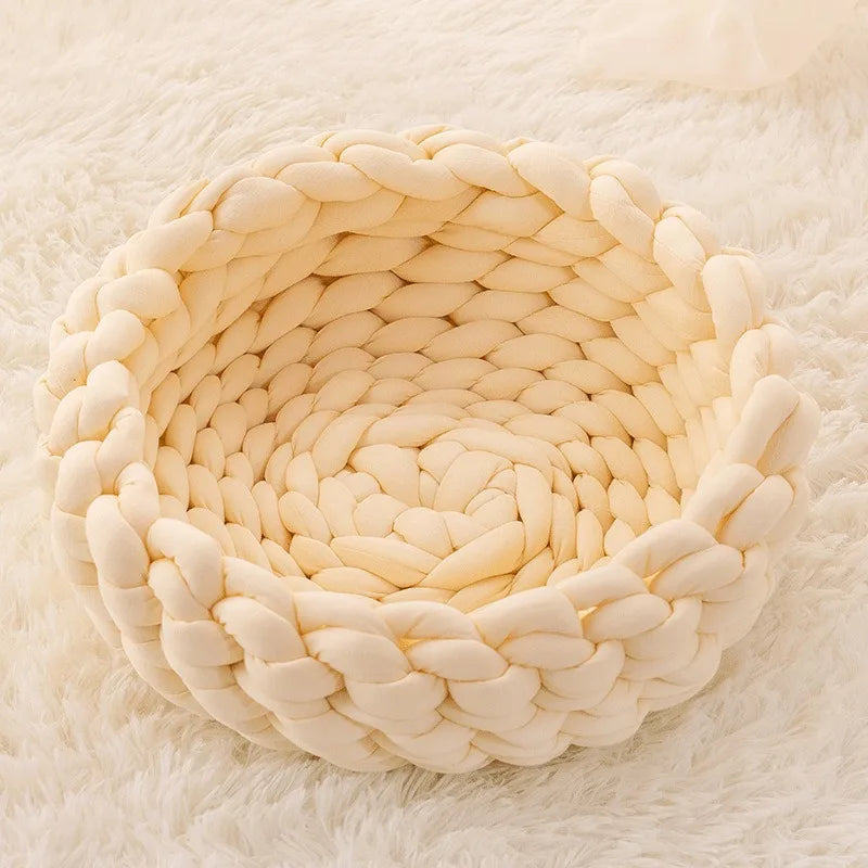 Nido para mascotas Weave Pet Nest, caseta para perros de tejido grueso, diámetro de 30 a 60 cm, cálida, desmontable, lavable, redonda, para gatos, disponible en todas las estaciones.