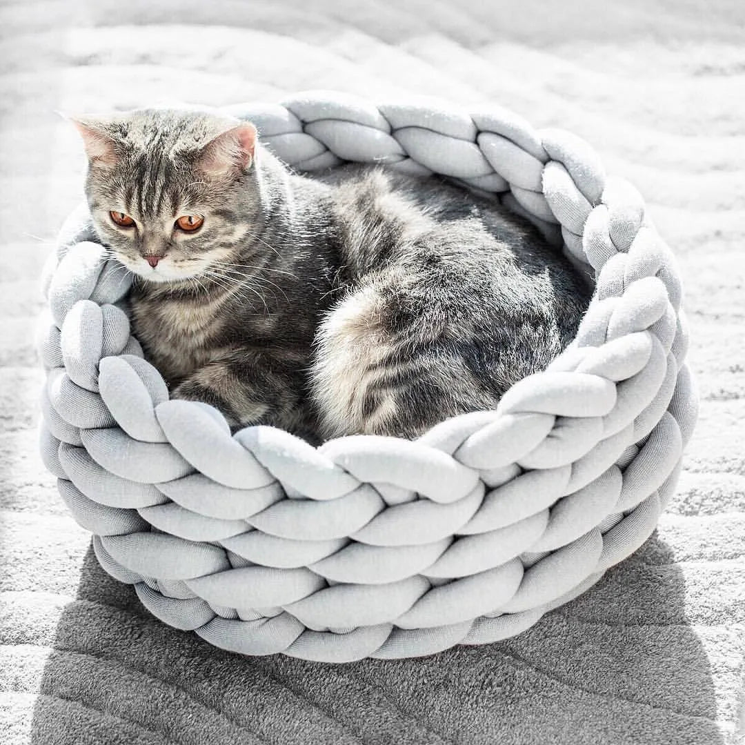 Nido para mascotas Weave Pet Nest, caseta para perros de tejido grueso, diámetro de 30 a 60 cm, cálida, desmontable, lavable, redonda, para gatos, disponible en todas las estaciones.