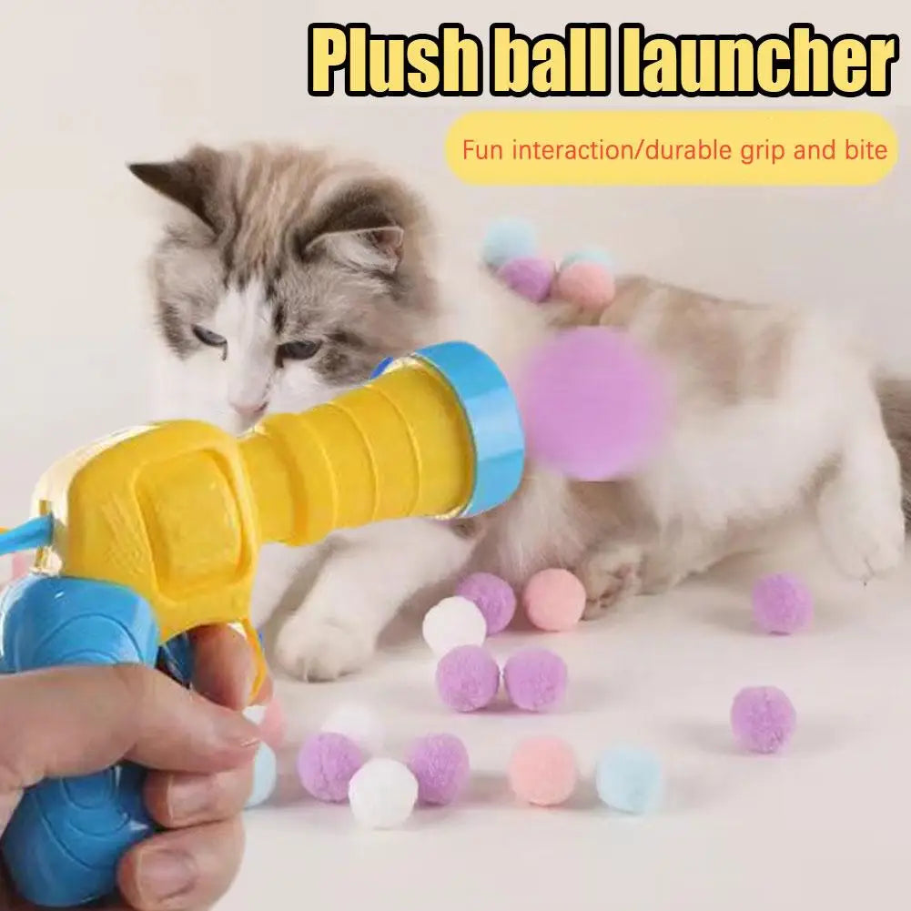 Juguete interactivo de lanzamiento para gatos con 20 pelotas para entrenamiento. Mini pistola de tiro para gatitos. Pelotas de peluche elásticas para mascotas.