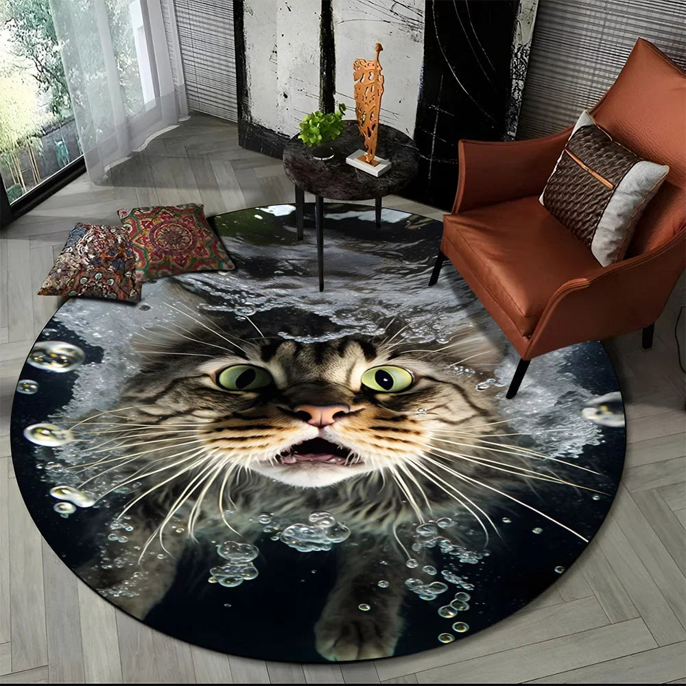 Alfombra redonda de dibujos animados con diseño de gato calicó, gato persa o Ragdoll, ideal para sala de estar, dormitorio o habitación infantil. También sirve como alfombra antideslizante para mascotas.