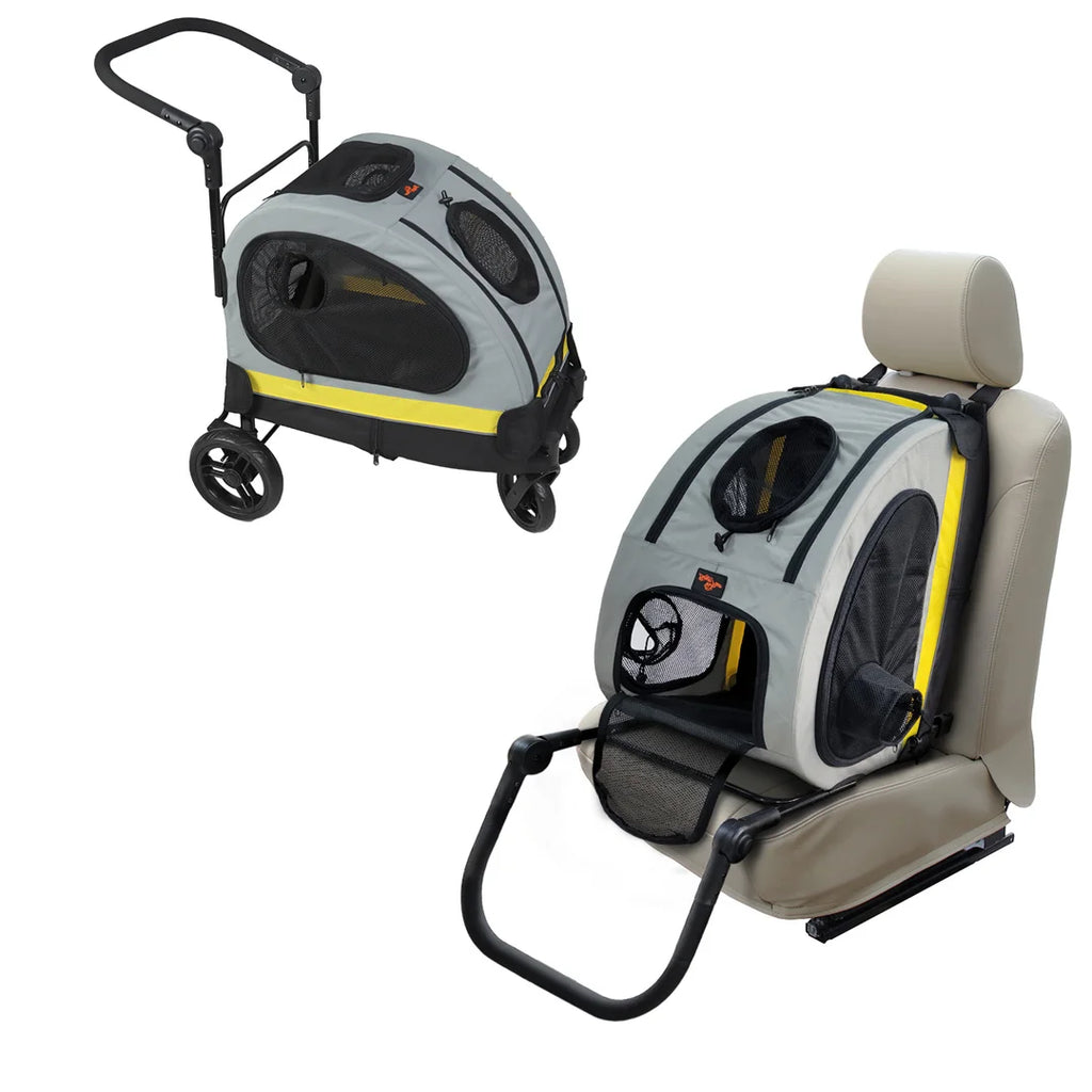 Cochecito de viaje portátil 2 en 1 para mascotas, silla de pase, asiento para coche, transportín, asa desmontable, convertible para perros pequeños y gatos.