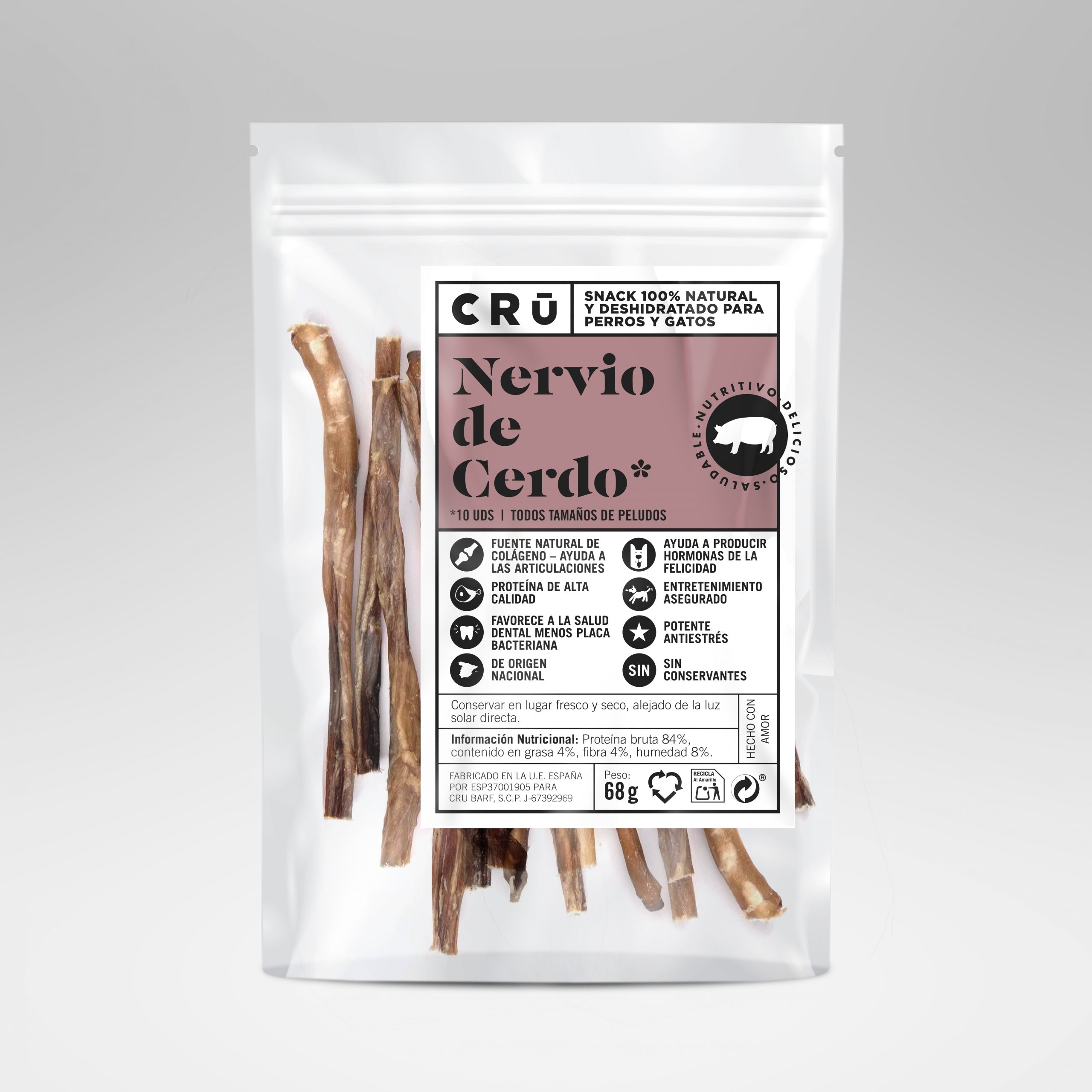 Snacks Nervio de Cerdo Deshidratado 100% Natural para Perro